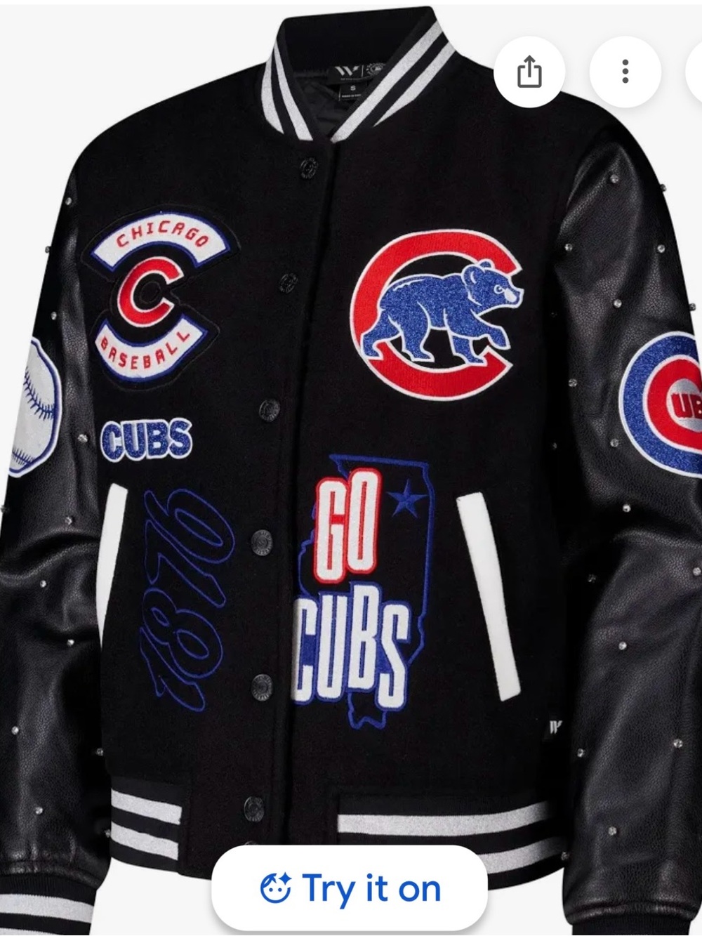 Anthropologie Black and White Chicago Cubs Varsity Jacket